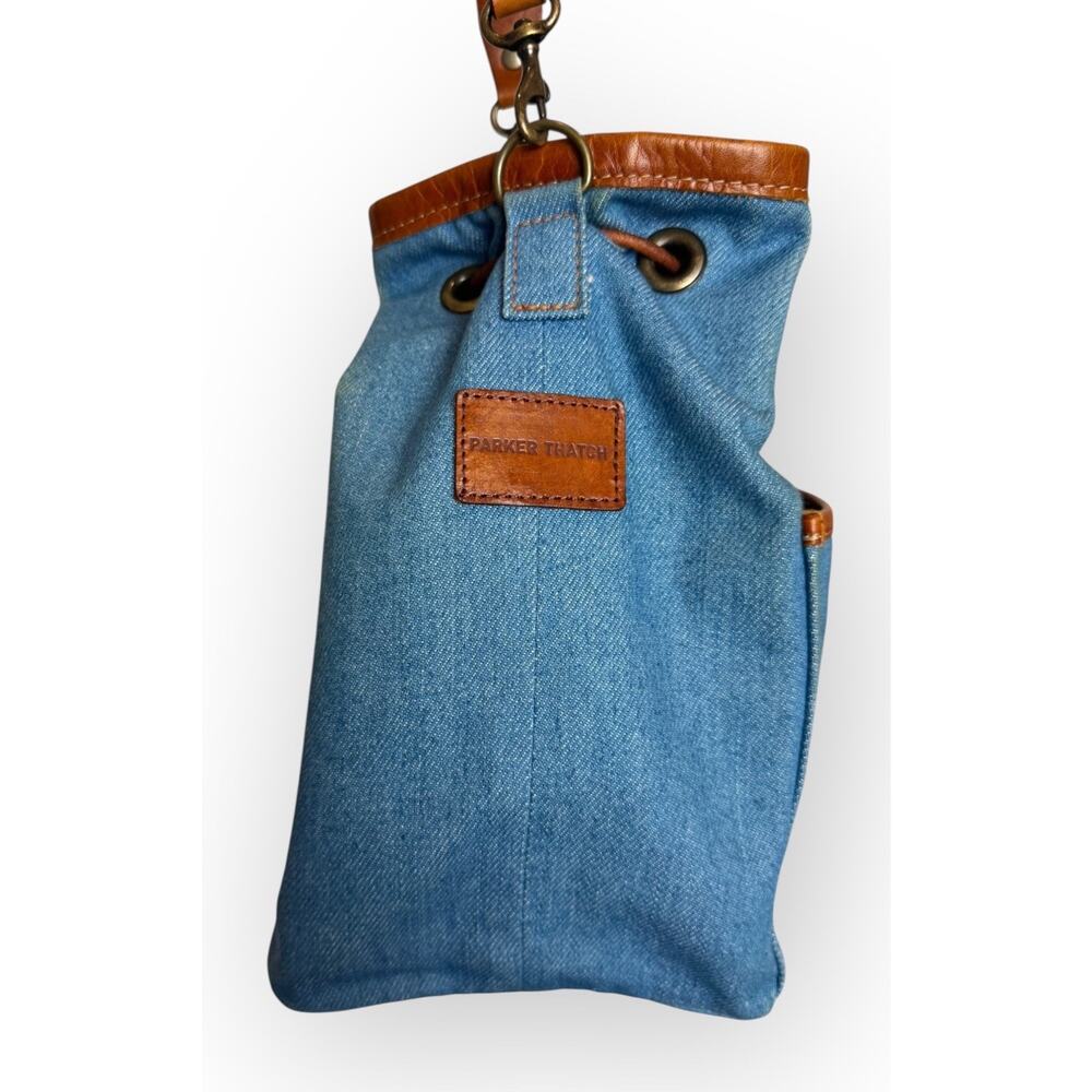 Parker Thatch Morgan Denim Leather Bucket Bag Rare Edition Drawstring EUC - Picture 9 of 16